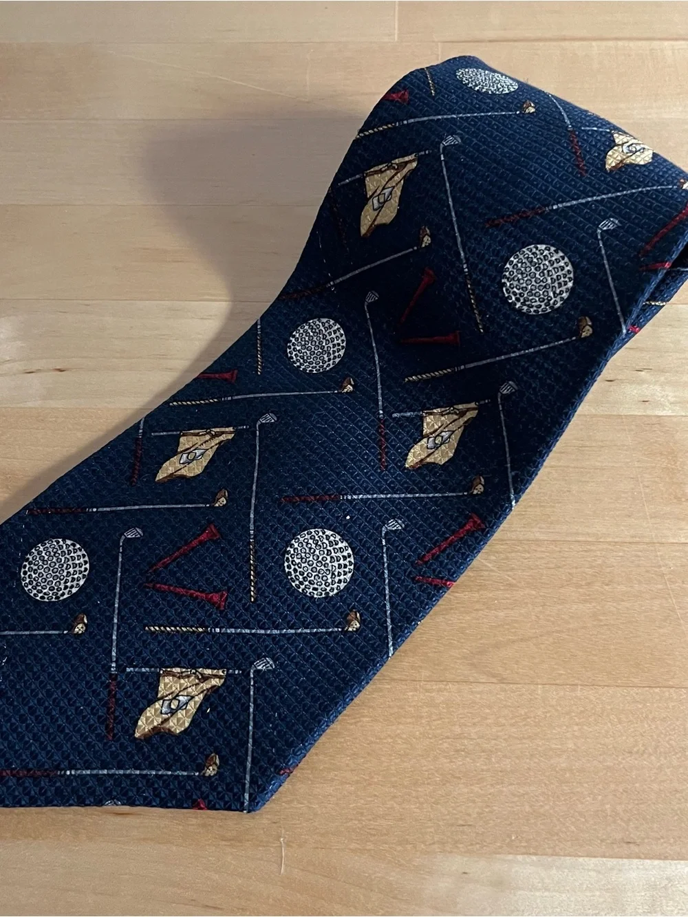 Vtg Club Classics Navy Novelty Golf Necktie 100% Silk Made In USA Dadcore Preppy